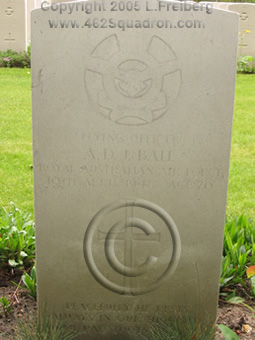 Grave 4.Z.9 Flying Officer A.D.J.Ball, Pilot, Halifax NA240 Z5-V, Berlin 1939-1945 War Cemetery (462 Squadron)